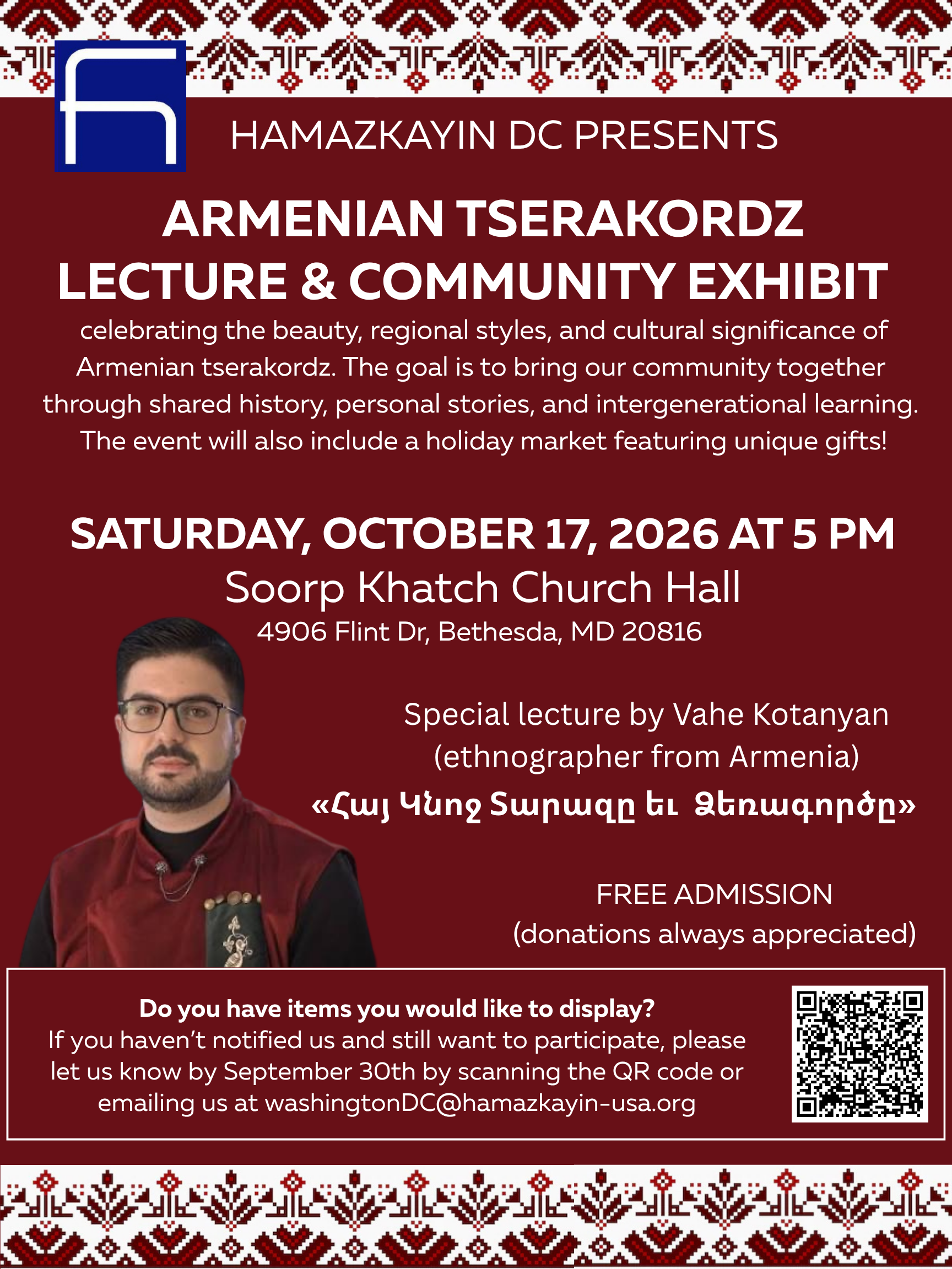 Armenian Tserakordz – Embroidery Lecture and Community Exhibit