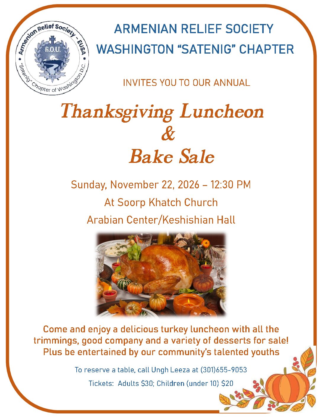 Thanksgiving Luncheon and Bake Sale